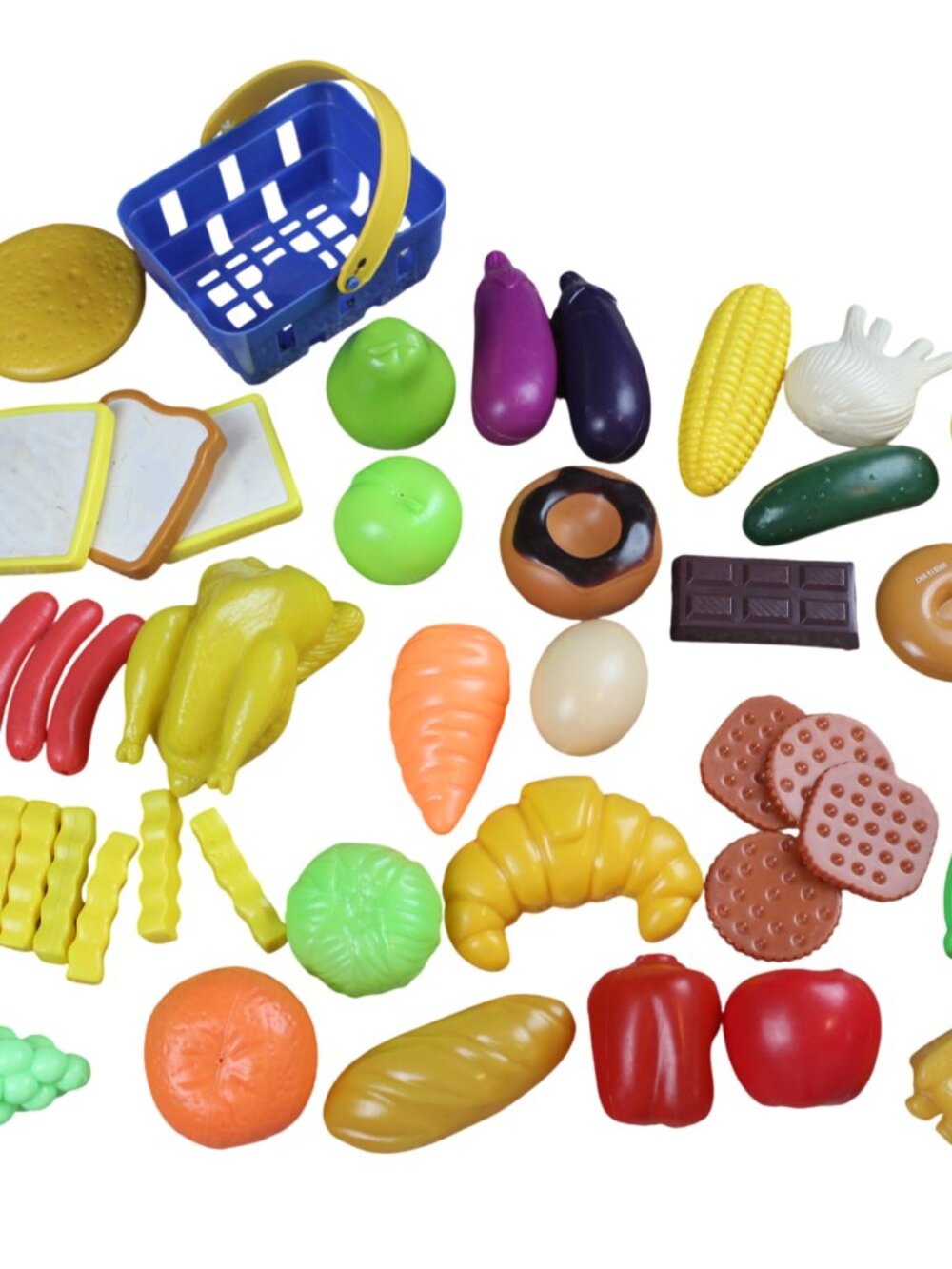 Vintage Play Food Pretend Toys Lot Plastic Fruit Bread Basket Turkey Donut Fries